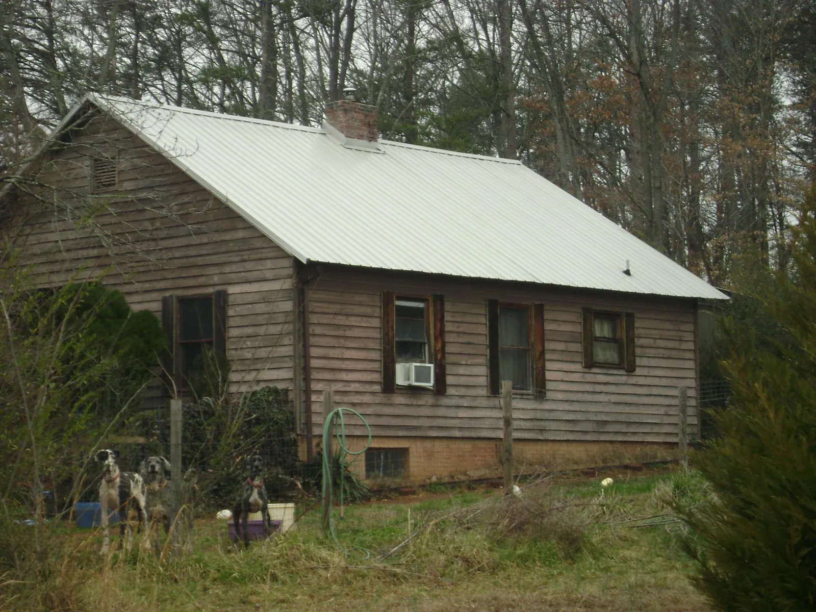 White metal roof on an old wood sided farmhouse, from a Metal Roof Installation job in Mayport